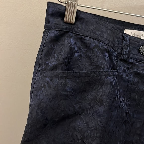 MaxMara Pants Trousers Damask Silk Blend High Rise Navy Blue Size 8 Italy - Picture 3 of 8